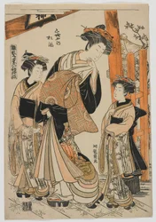 江戸時代、山城屋の遊女松風、江戸時代、1778〜80年（色木版）